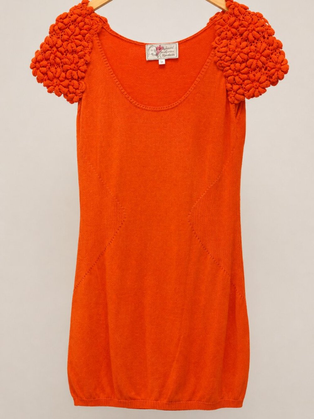 🧡 Orange Knit Dress with Textured Sleeves
